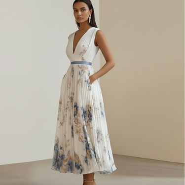 Elegant Floral Ceremony Dress in Blue and White
