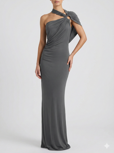 Draped One Shoulder Maxi Dress with Sculpted Silhouette