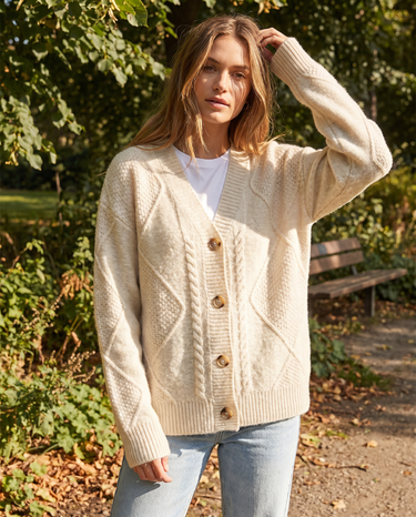 Cable Knit Button-Front Cardigan – Classic Winter Cardi