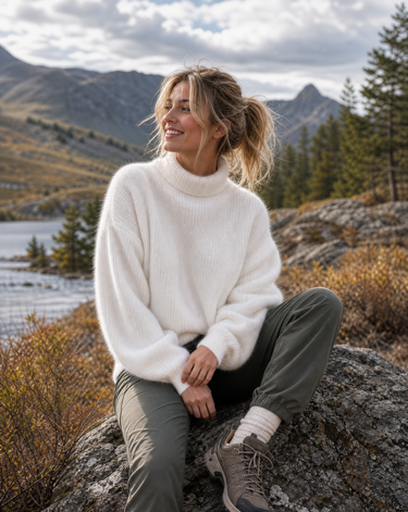 Loose Knit Angora Blend Sweater – Soft Fuzzy Pullover Jumper