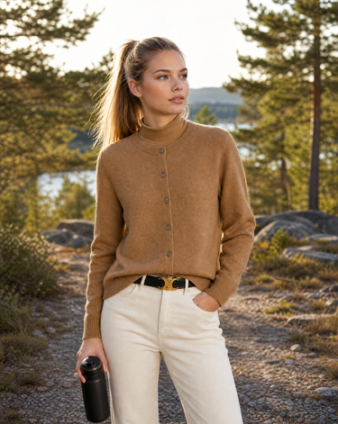Soft Cashmere Button Cardigan – Fitted Round Neck Cardi