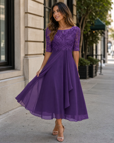 Elegant Flowy Women's Party Dress with Lace Bodice