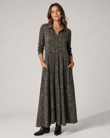 Relaxed Maxi Shirt Dress – Collared Button-Down with Pockets