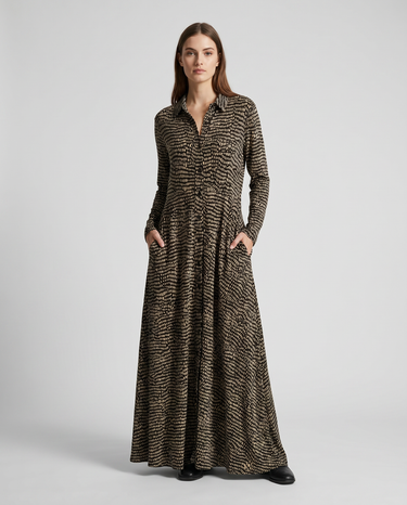 Relaxed Maxi Shirt Dress – Collared Button-Down with Pockets
