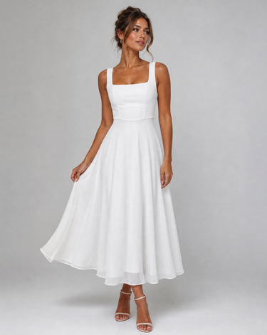 Marie Elegant A-line Summer Wedding Guest midi dress