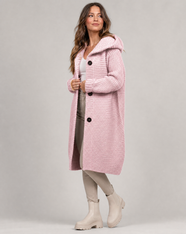 Hooded Oversized Cardigan – Chunky Knit Beige Cardi