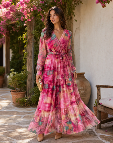 Floral Wrap Summer Maxi Dress – V-Neck Evening Holiday Dress