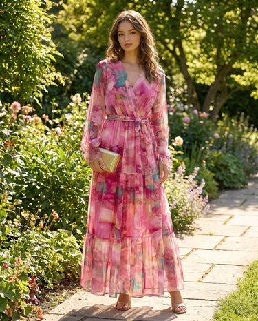 Floral Wrap Summer Maxi Dress – V-Neck Evening Holiday Dress