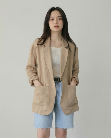 Herringbone Linen Blazer – Casual Loose Fit Jacket