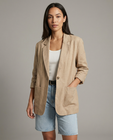 Herringbone Linen Blazer – Casual Loose Fit Jacket