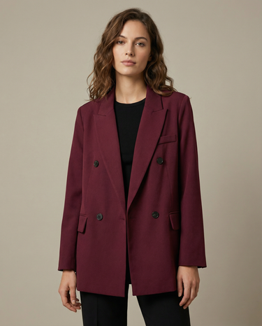 Burgundy Double-Breasted Blazer – Vintage Style Jacket