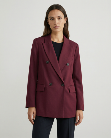 Burgundy Double-Breasted Blazer – Vintage Style Jacket