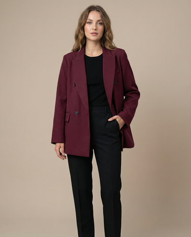 Burgundy Double-Breasted Blazer – Vintage Style Jacket