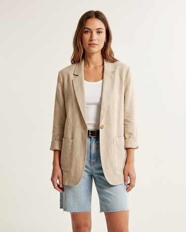 Herringbone Linen Blazer – Casual Loose Fit Jacket