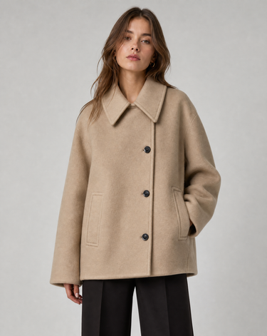 Short Wool Blend Coat – Oversized Elegant Jacket