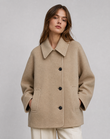 Short Wool Blend Coat – Oversized Elegant Jacket
