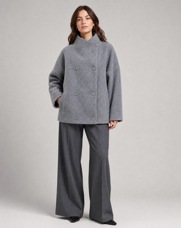 Stand Collar Pea Coat – Minimalist Short Wool Jacket