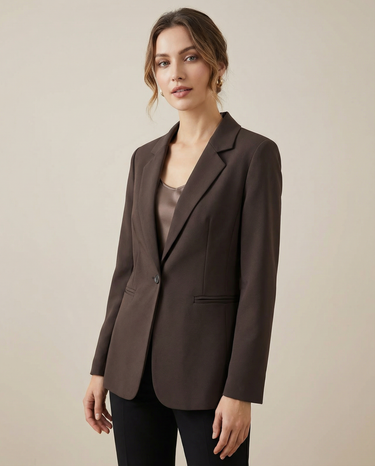 Cocoa Brown Slim Fit Blazer – Tailored Single-Button Jacket