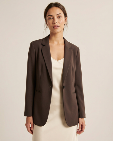 Cocoa Brown Slim Fit Blazer – Tailored Single-Button Jacket