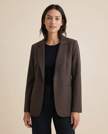 Cocoa Brown Slim Fit Blazer – Tailored Single-Button Jacket