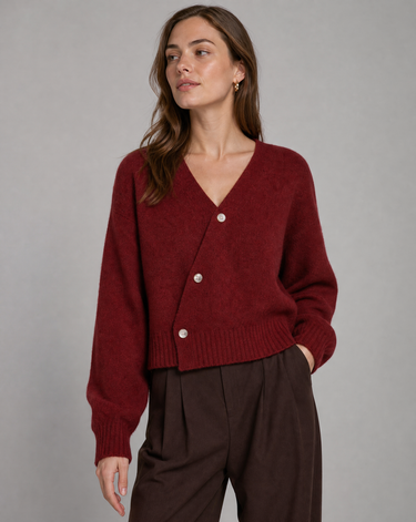 Cross Button V-Neck Sweater – Wrap Front Wool Blend Jumper