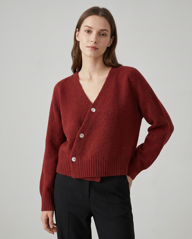 Cross Button V-Neck Sweater – Wrap Front Wool Blend Jumper