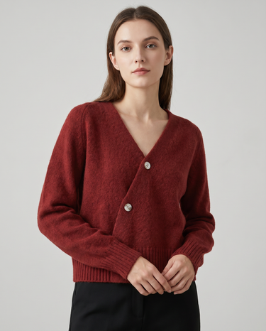 Cross Button V-Neck Sweater – Wrap Front Wool Blend Jumper