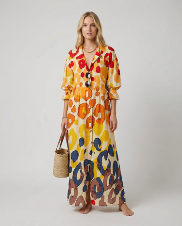 Geometry Circle Print Dress – Vintage Puff Sleeve A-Line Summer Style