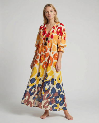 Geometry Circle Print Dress – Vintage Puff Sleeve A-Line Summer Style