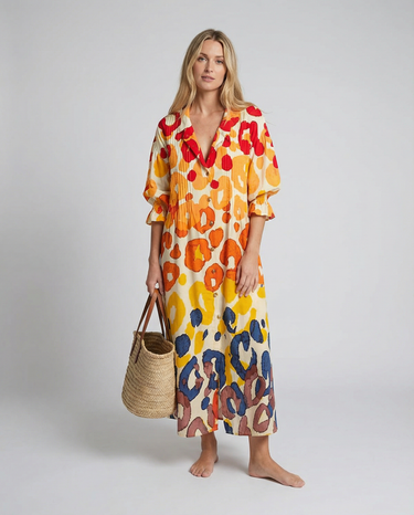 Geometry Circle Print Dress – Vintage Puff Sleeve A-Line Summer Style