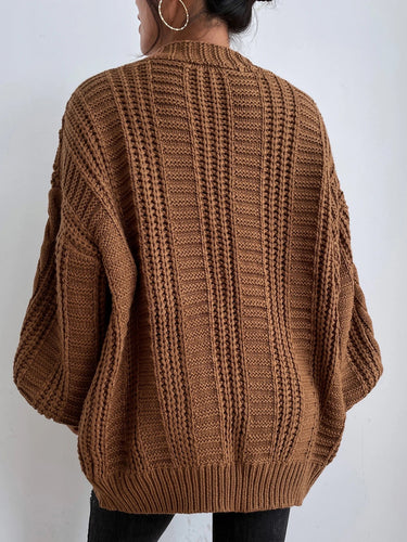 Oversized Cable Knit Cardigan – Slouchy Dropped Shoulder Cardi