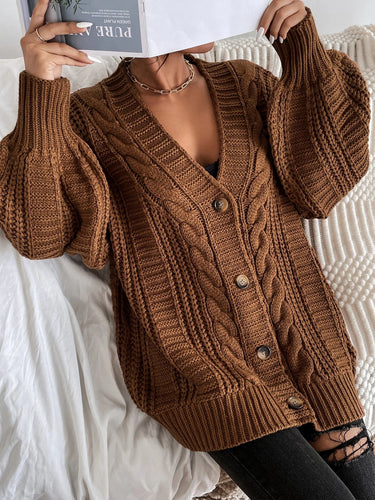 Oversized Cable Knit Cardigan – Slouchy Dropped Shoulder Cardi