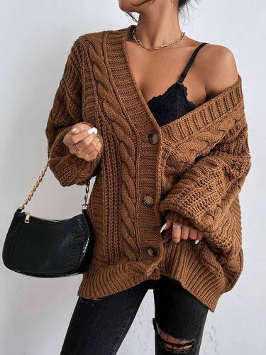 Oversized Cable Knit Cardigan – Slouchy Dropped Shoulder Cardi