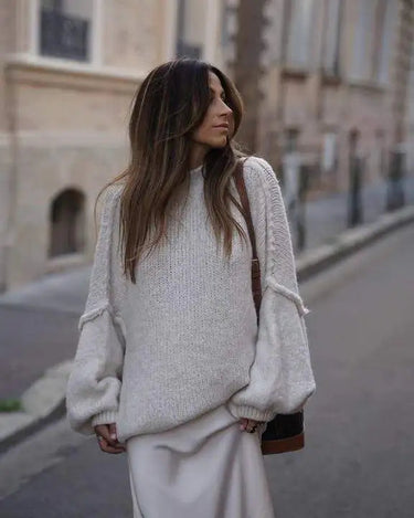 Fluffy Oversized Knit Sweater – Voluminous Sleeve Jumper