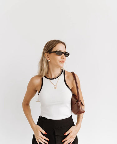 Contrast Trim Tank Top – Ribbed Fitted Cropped Sleeveless Top