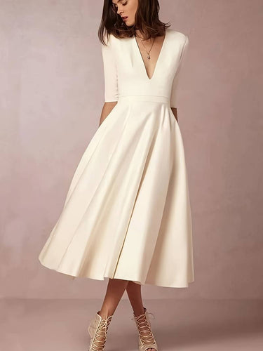 Elegant Flared Midi Dress for Summer Wedding Guest Occasions