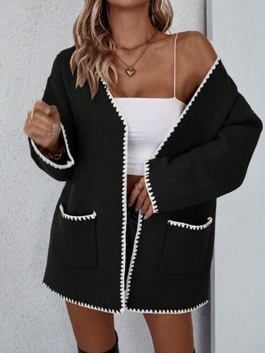 Open Front Long Cardigan – Knit Pocket Duster Cardi