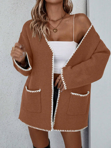 Open Front Long Cardigan – Knit Pocket Duster Cardi