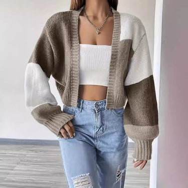 Cropped Colourblock Cardigan – Button Front Knit Cardi