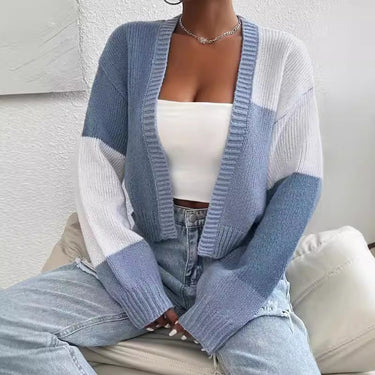 Cropped Colourblock Cardigan – Button Front Knit Cardi