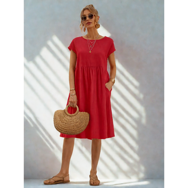 Stylish Casual Pocket Midi Dress for Everyday Comfort