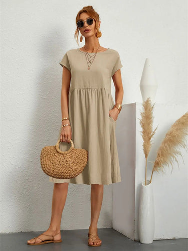 Stylish Casual Pocket Midi Dress for Everyday Comfort