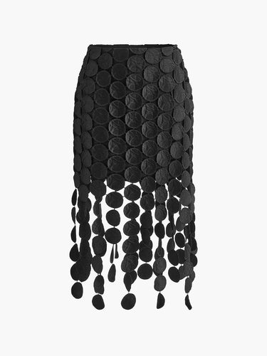 Black Laser Cut Midi Skirt – Sculptural Jacquard Knit Skirt