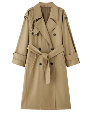 Oversized Longline Trench Coat – Double-Breasted Khaki Coat