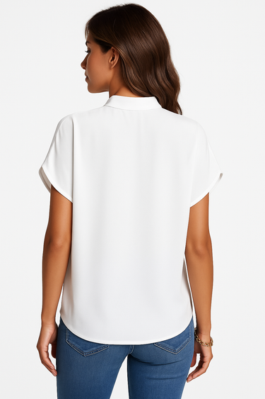 V-Neck Mandarin Collar Blouse – Clean Drape Everyday Top