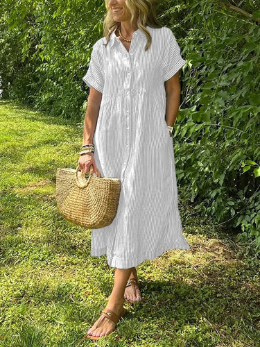 Coastal Striped Button Front Midi Shirt Dress for Effortless Days