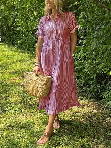 Coastal Striped Button Front Midi Shirt Dress for Effortless Days