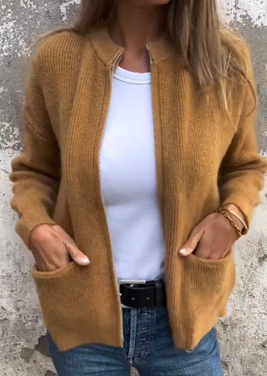 Minimal Design Cardigan – Light Grey Knit Open Front Cardi