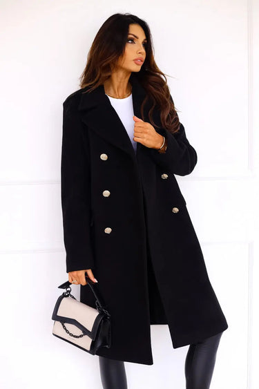 Double-Breasted Long Wool Coat – Structured Power Coat