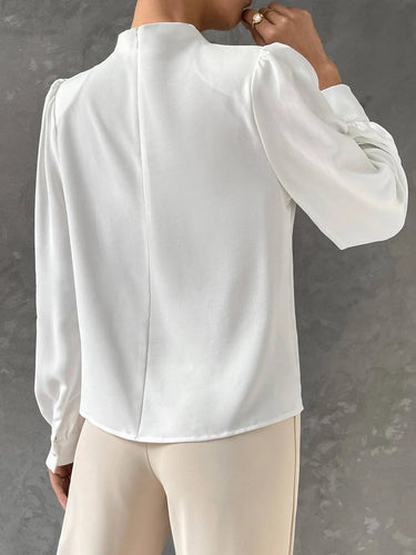 Black Bishop Sleeve Blouse – Draped Satin Statement Top